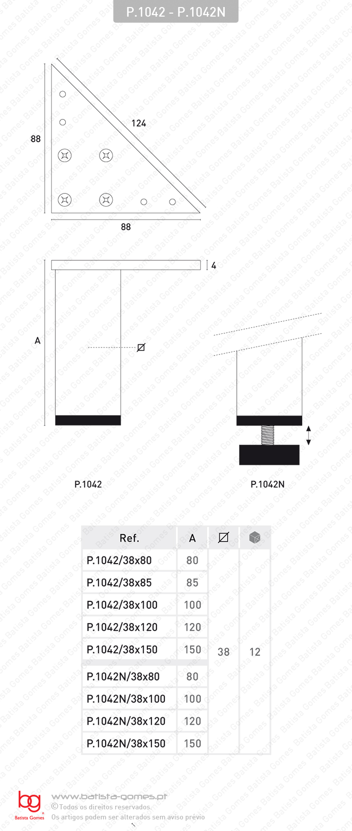 P�s para m�veis tubo 38x38mm - ALUM�NIO